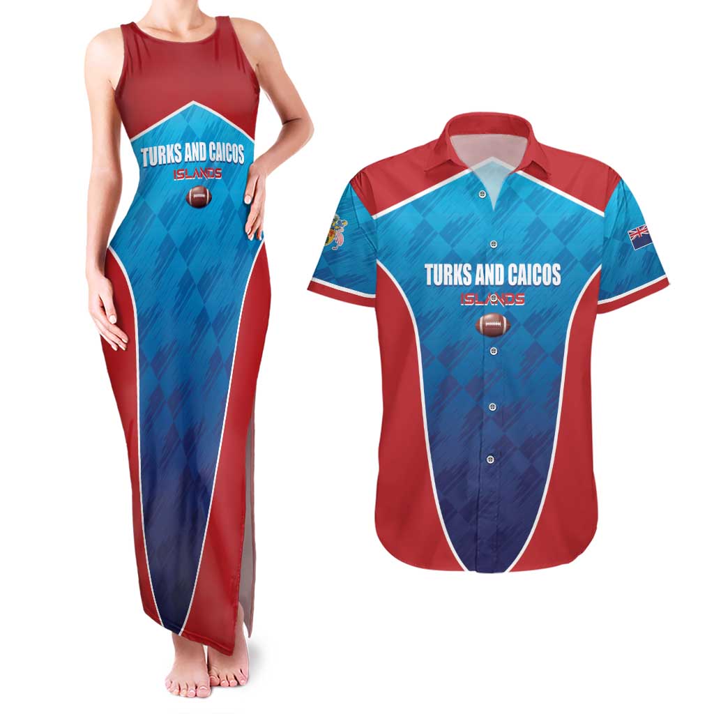 Custom Turks and Caicos Islands Rugby Couples Matching Tank Maxi Dress and Hawaiian Shirt TCI Team Come On