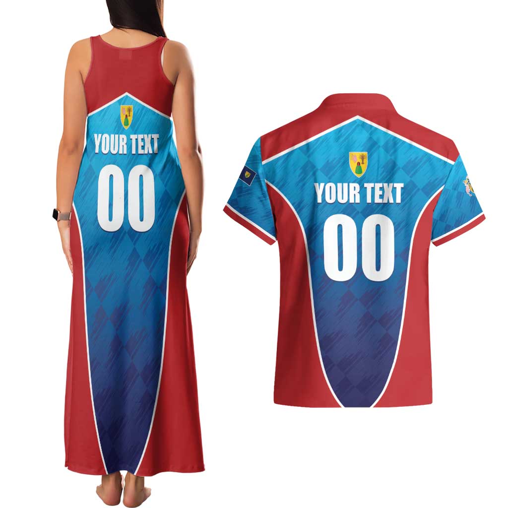 Custom Turks and Caicos Islands Rugby Couples Matching Tank Maxi Dress and Hawaiian Shirt TCI Team Come On