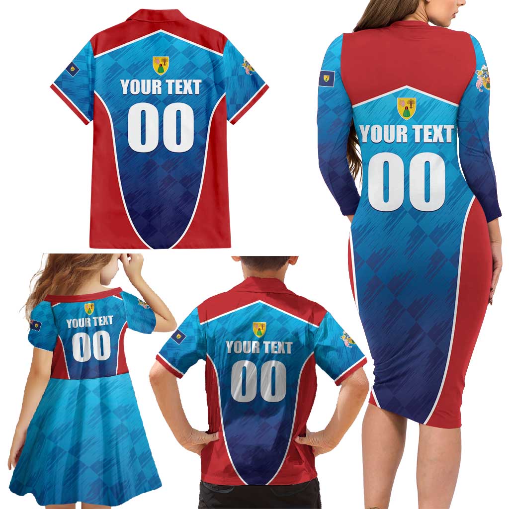Custom Turks and Caicos Islands Rugby Family Matching Long Sleeve Bodycon Dress and Hawaiian Shirt TCI Team Come On