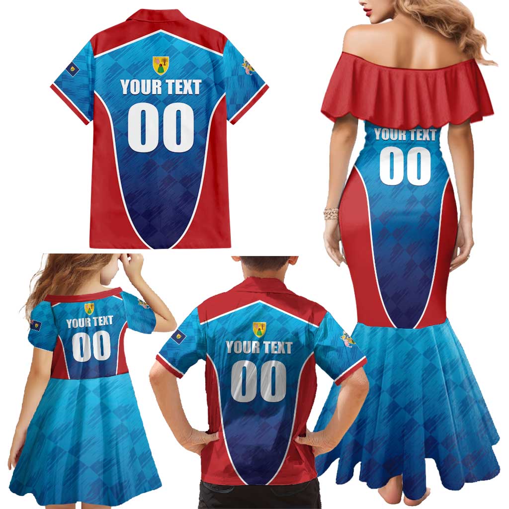 Custom Turks and Caicos Islands Rugby Family Matching Mermaid Dress and Hawaiian Shirt TCI Team Come On