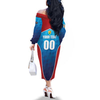 Custom Turks and Caicos Islands Rugby Family Matching Off The Shoulder Long Sleeve Dress and Hawaiian Shirt TCI Team Come On