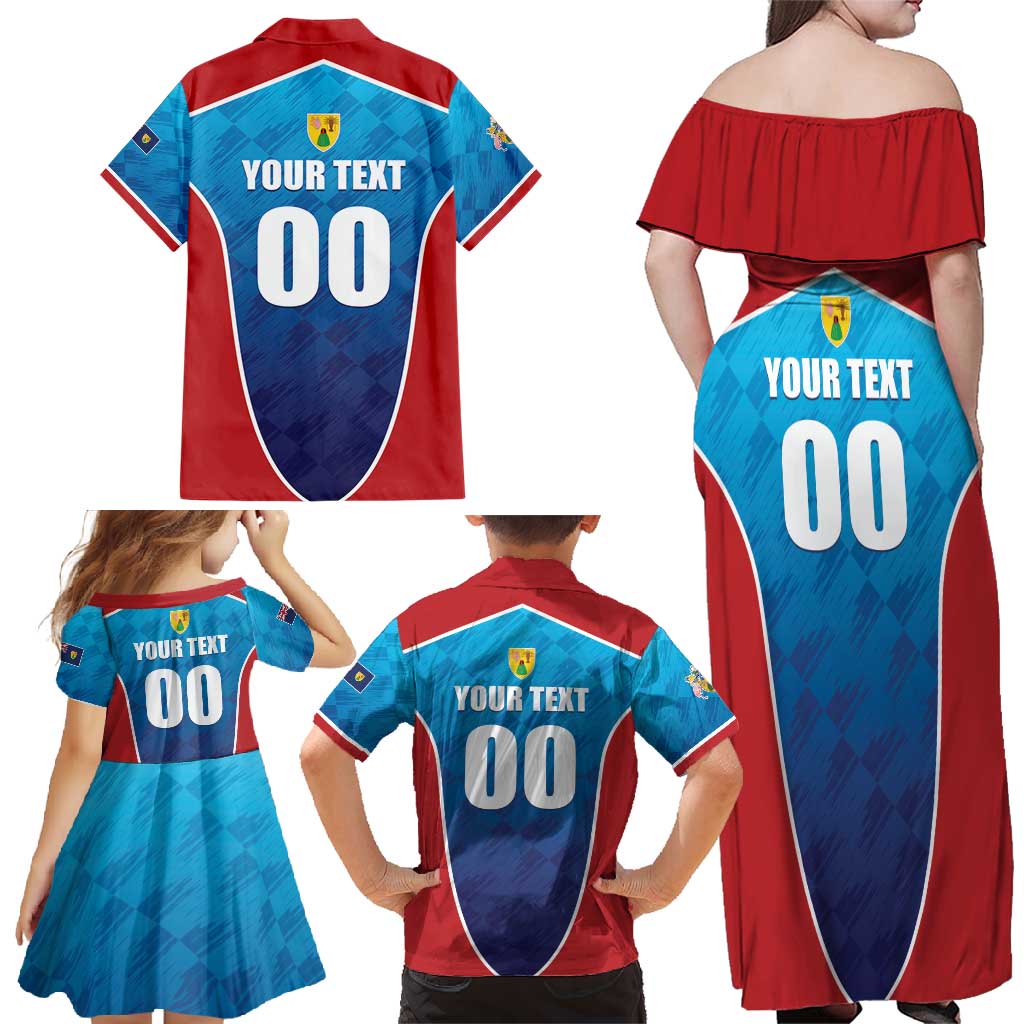 Custom Turks and Caicos Islands Rugby Family Matching Off Shoulder Maxi Dress and Hawaiian Shirt TCI Team Come On