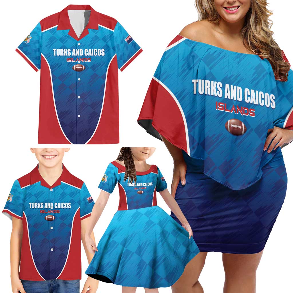 Custom Turks and Caicos Islands Rugby Family Matching Off Shoulder Short Dress and Hawaiian Shirt TCI Team Come On