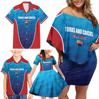 Custom Turks and Caicos Islands Rugby Family Matching Off Shoulder Short Dress and Hawaiian Shirt TCI Team Come On