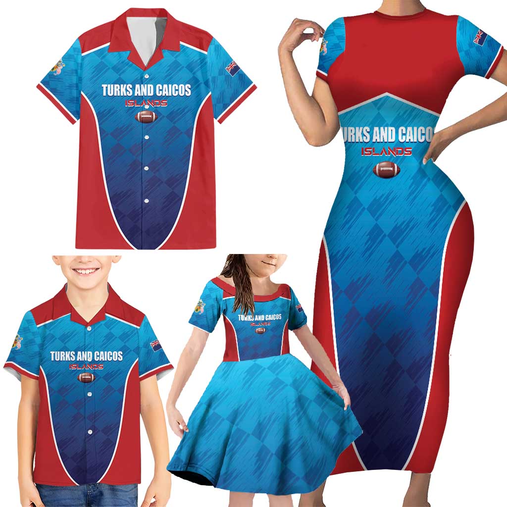 Custom Turks and Caicos Islands Rugby Family Matching Short Sleeve Bodycon Dress and Hawaiian Shirt TCI Team Come On