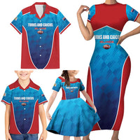 Custom Turks and Caicos Islands Rugby Family Matching Short Sleeve Bodycon Dress and Hawaiian Shirt TCI Team Come On