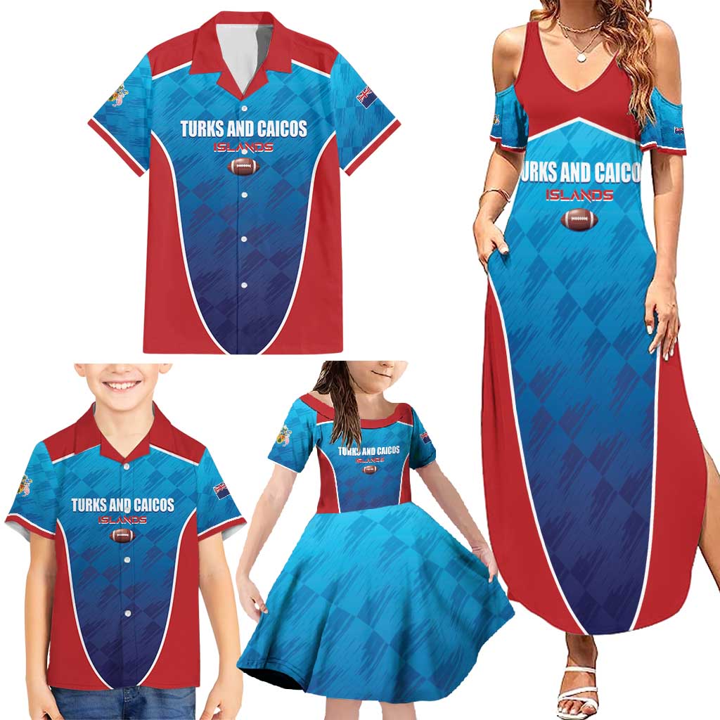 Custom Turks and Caicos Islands Rugby Family Matching Summer Maxi Dress and Hawaiian Shirt TCI Team Come On