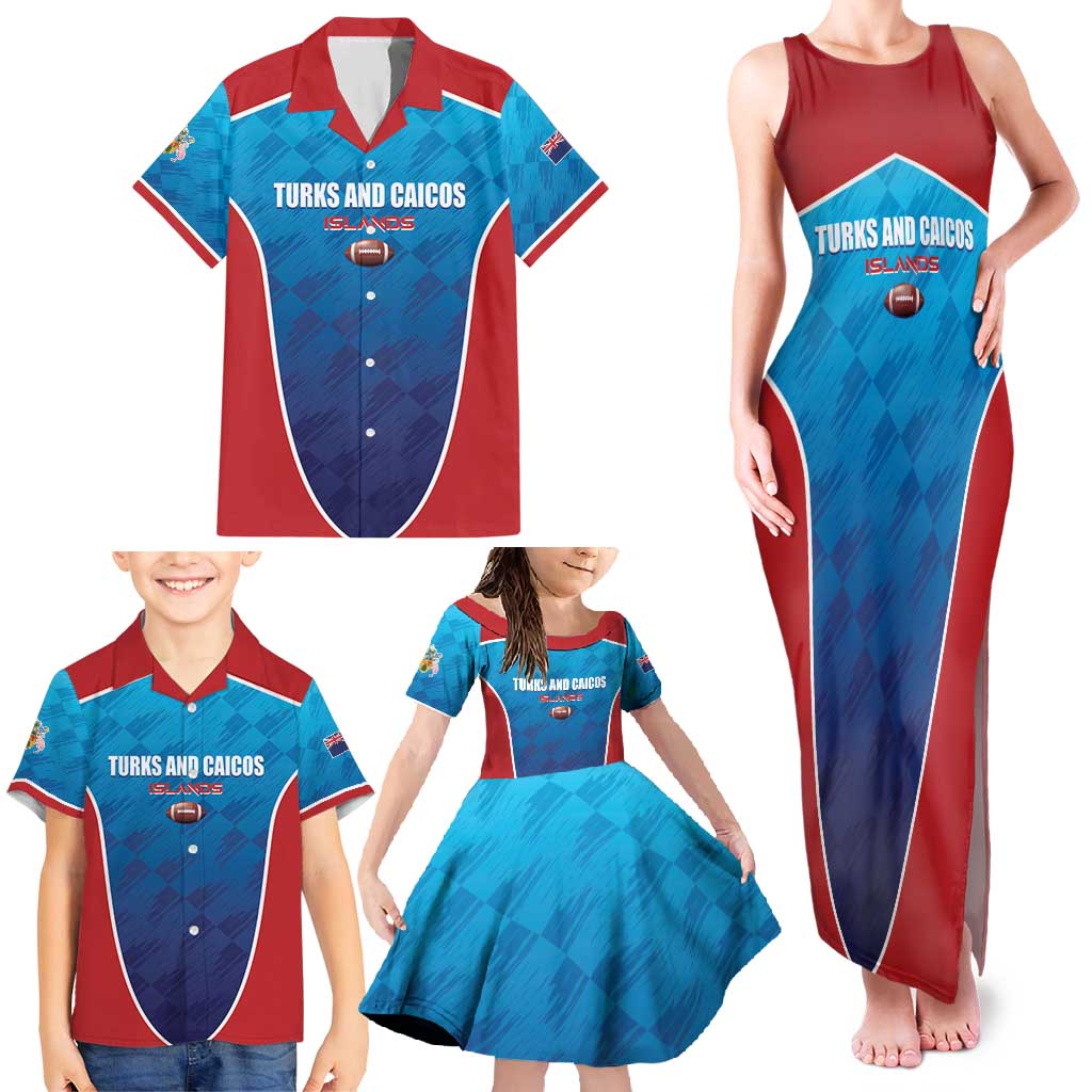 Custom Turks and Caicos Islands Rugby Family Matching Tank Maxi Dress and Hawaiian Shirt TCI Team Come On