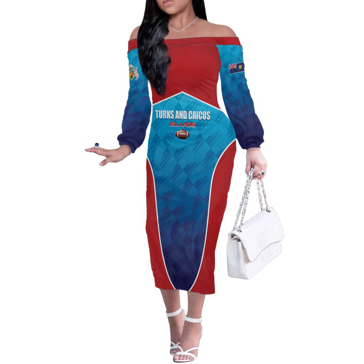 Custom Turks and Caicos Islands Rugby Off The Shoulder Long Sleeve Dress TCI Team Come On