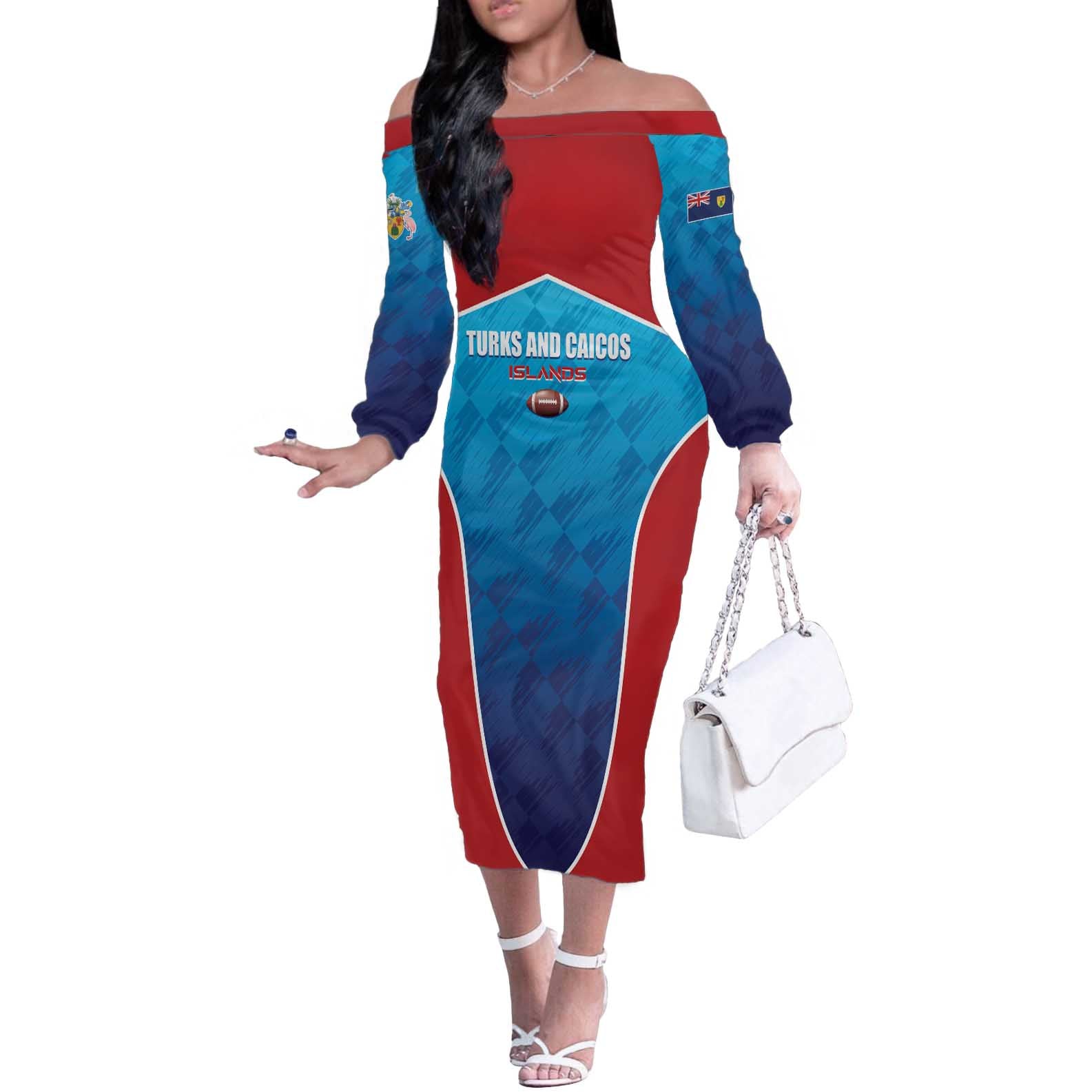 Custom Turks and Caicos Islands Rugby Off The Shoulder Long Sleeve Dress TCI Team Come On