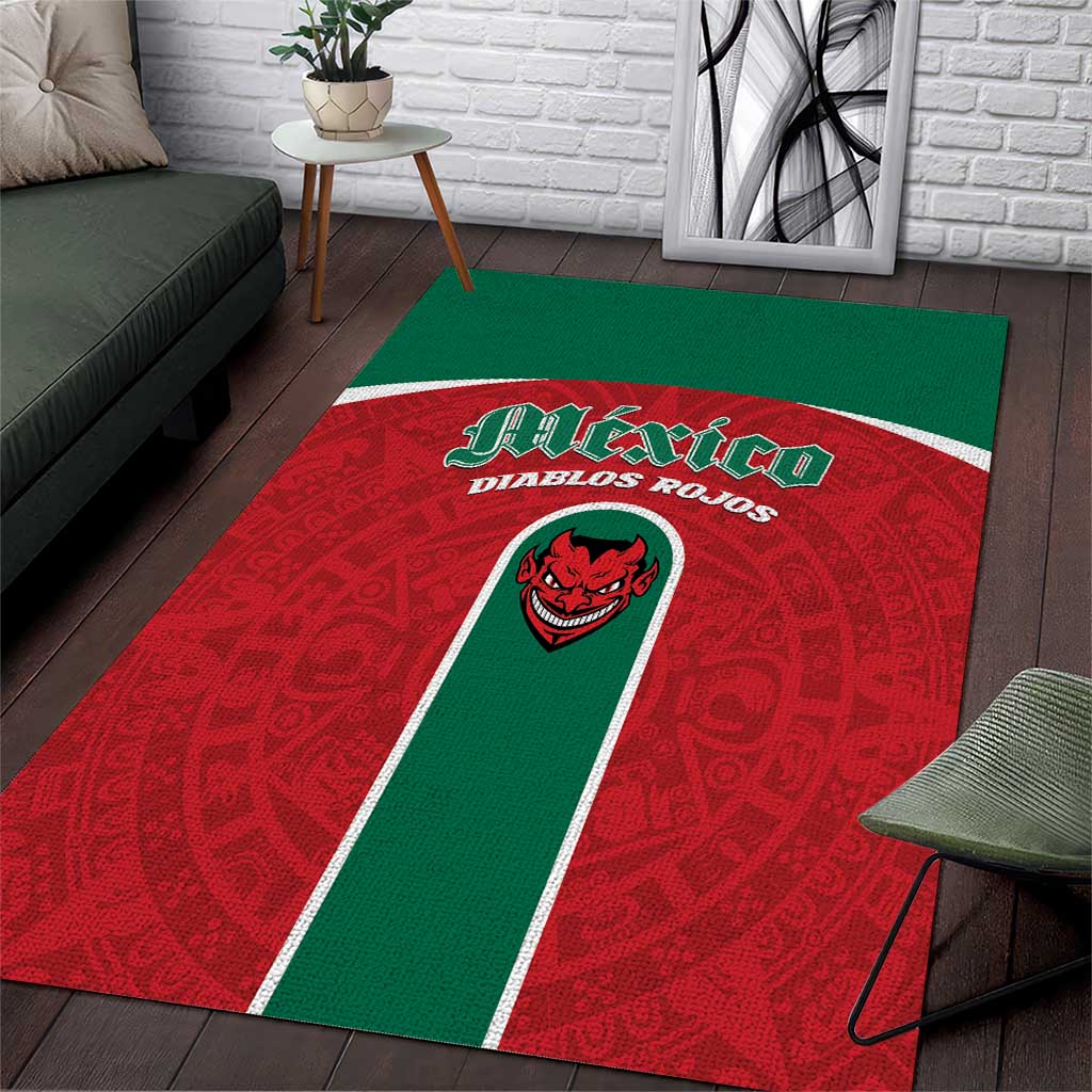 Baseball Mexico Diablos Rojos Area Rug Red Devils Aztec Pattern
