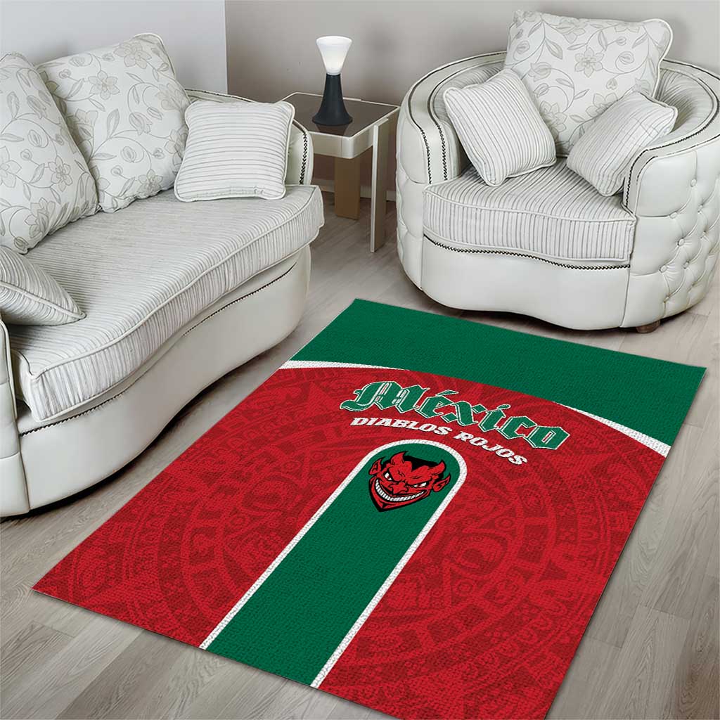 Baseball Mexico Diablos Rojos Area Rug Red Devils Aztec Pattern