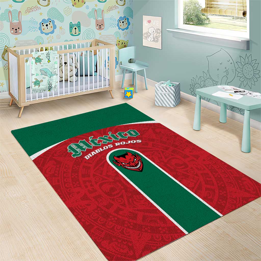 Baseball Mexico Diablos Rojos Area Rug Red Devils Aztec Pattern