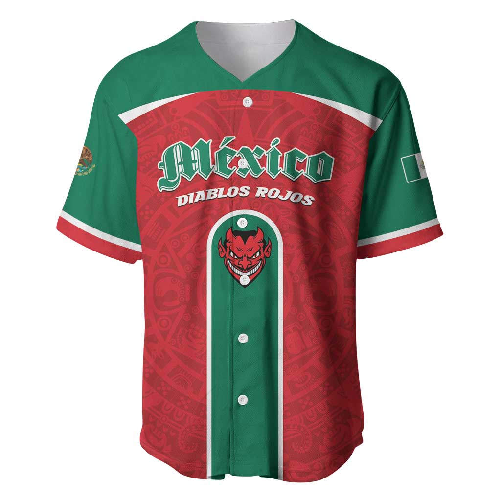 Custom Baseball Mexico Diablos Rojos Baseball Jersey Red Devils Aztec Pattern