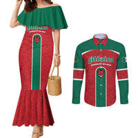 Custom Baseball Mexico Diablos Rojos Couples Matching Mermaid Dress and Long Sleeve Button Shirt Red Devils Aztec Pattern