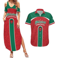 Custom Baseball Mexico Diablos Rojos Couples Matching Summer Maxi Dress and Hawaiian Shirt Red Devils Aztec Pattern