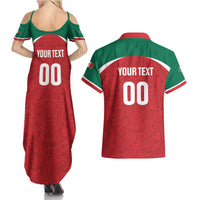 Custom Baseball Mexico Diablos Rojos Couples Matching Summer Maxi Dress and Hawaiian Shirt Red Devils Aztec Pattern