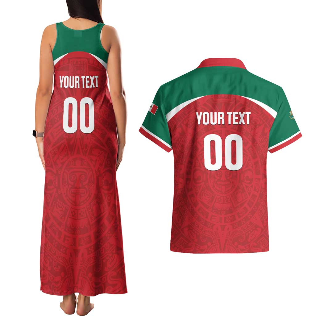 Custom Baseball Mexico Diablos Rojos Couples Matching Tank Maxi Dress and Hawaiian Shirt Red Devils Aztec Pattern