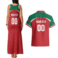 Custom Baseball Mexico Diablos Rojos Couples Matching Tank Maxi Dress and Hawaiian Shirt Red Devils Aztec Pattern