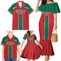 Custom Baseball Mexico Diablos Rojos Family Matching Mermaid Dress and Hawaiian Shirt Red Devils Aztec Pattern