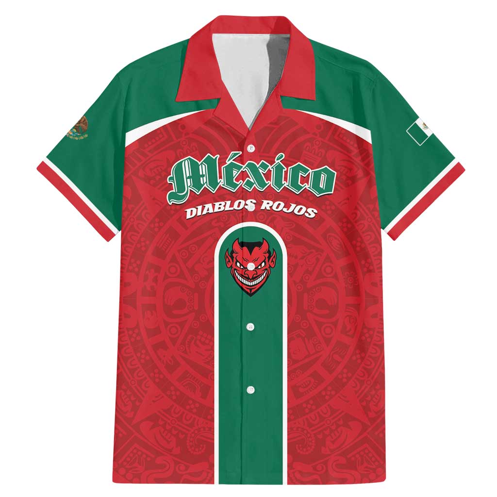 Custom Baseball Mexico Diablos Rojos Family Matching Mermaid Dress and Hawaiian Shirt Red Devils Aztec Pattern