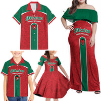 Custom Baseball Mexico Diablos Rojos Family Matching Off Shoulder Maxi Dress and Hawaiian Shirt Red Devils Aztec Pattern