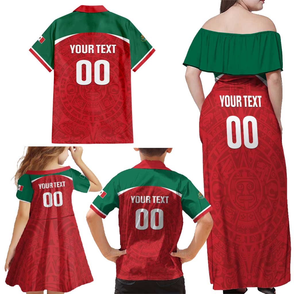 Custom Baseball Mexico Diablos Rojos Family Matching Off Shoulder Maxi Dress and Hawaiian Shirt Red Devils Aztec Pattern