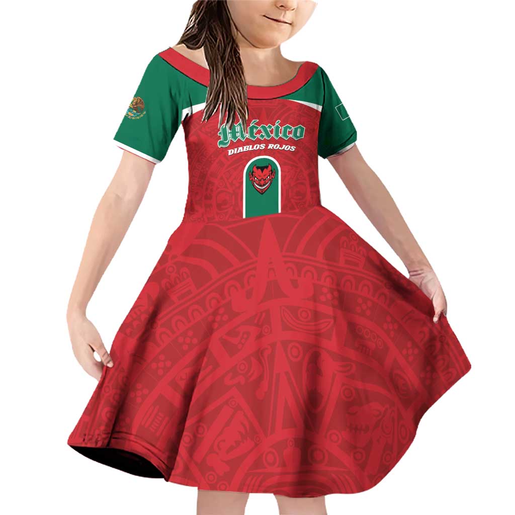 Custom Baseball Mexico Diablos Rojos Family Matching Off Shoulder Short Dress and Hawaiian Shirt Red Devils Aztec Pattern