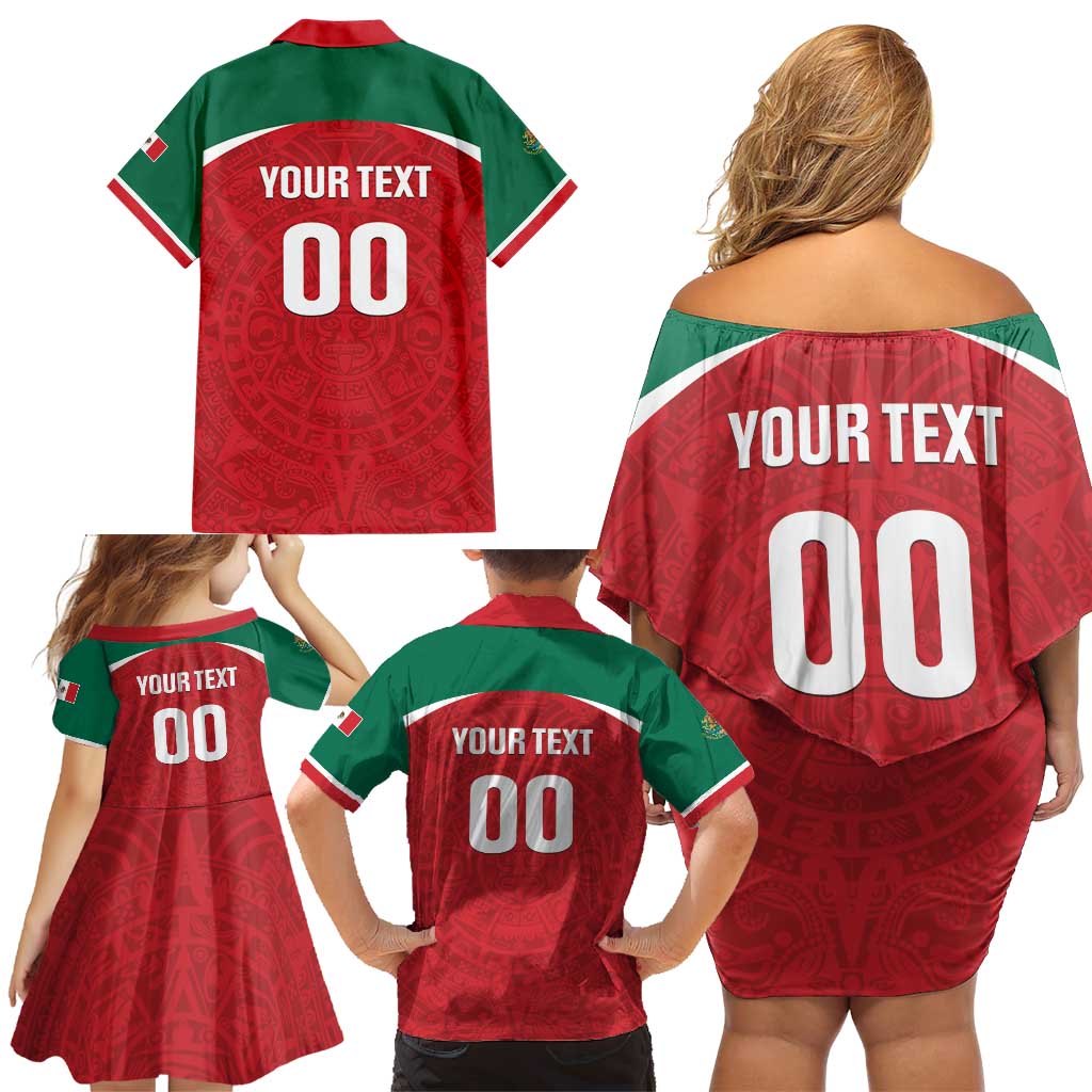 Custom Baseball Mexico Diablos Rojos Family Matching Off Shoulder Short Dress and Hawaiian Shirt Red Devils Aztec Pattern