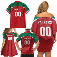 Custom Baseball Mexico Diablos Rojos Family Matching Off Shoulder Short Dress and Hawaiian Shirt Red Devils Aztec Pattern