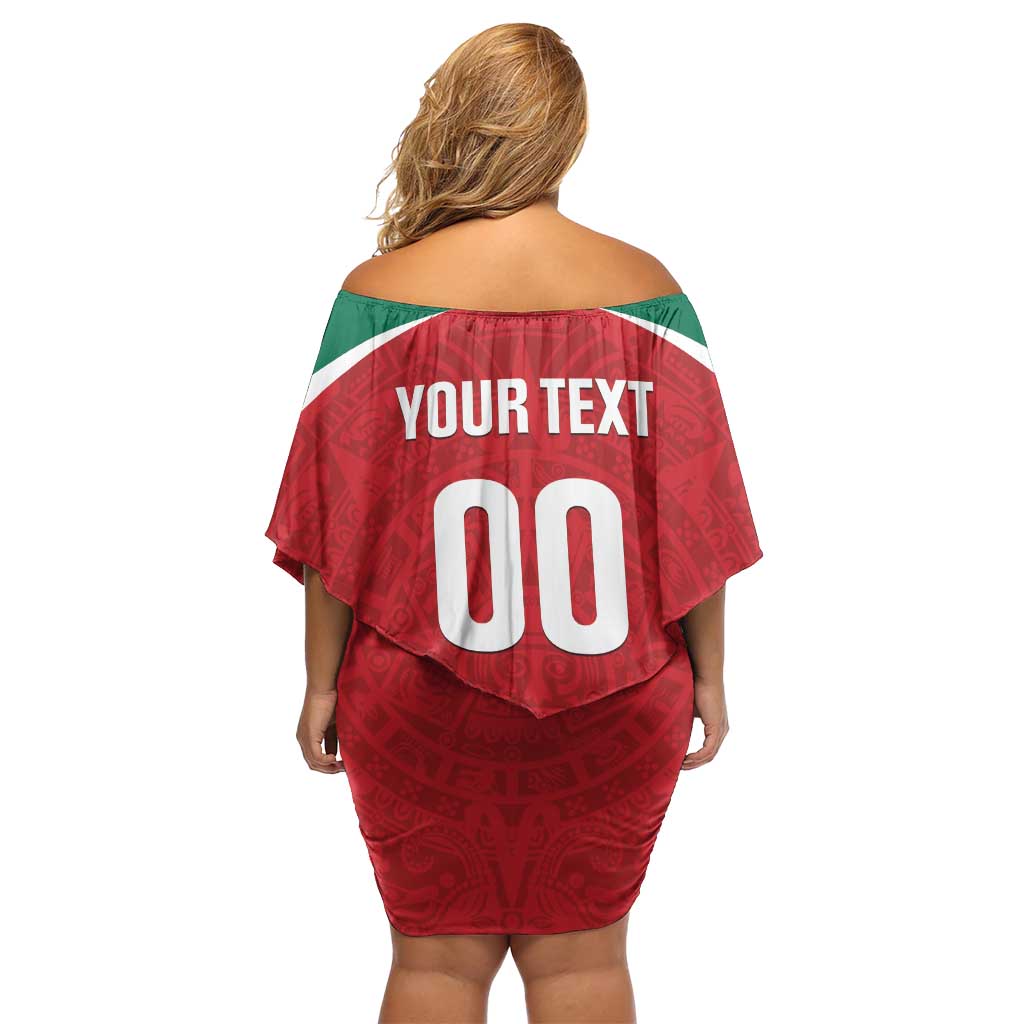 Custom Baseball Mexico Diablos Rojos Family Matching Off Shoulder Short Dress and Hawaiian Shirt Red Devils Aztec Pattern