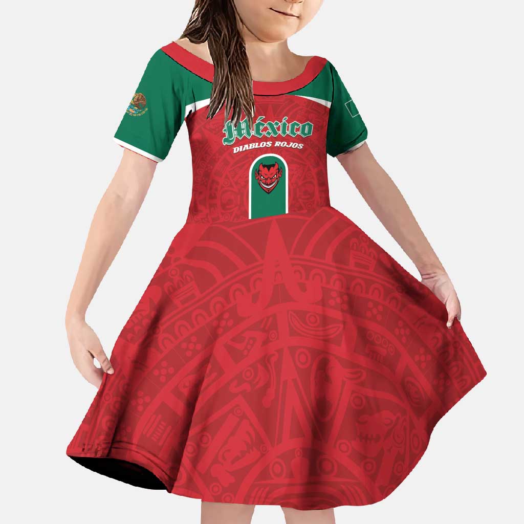 Custom Baseball Mexico Diablos Rojos Family Matching Short Sleeve Bodycon Dress and Hawaiian Shirt Red Devils Aztec Pattern