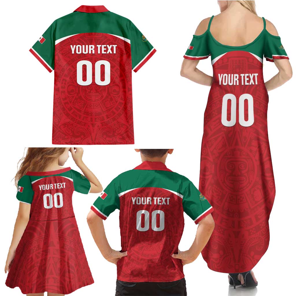 Custom Baseball Mexico Diablos Rojos Family Matching Summer Maxi Dress and Hawaiian Shirt Red Devils Aztec Pattern