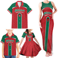 Custom Baseball Mexico Diablos Rojos Family Matching Tank Maxi Dress and Hawaiian Shirt Red Devils Aztec Pattern