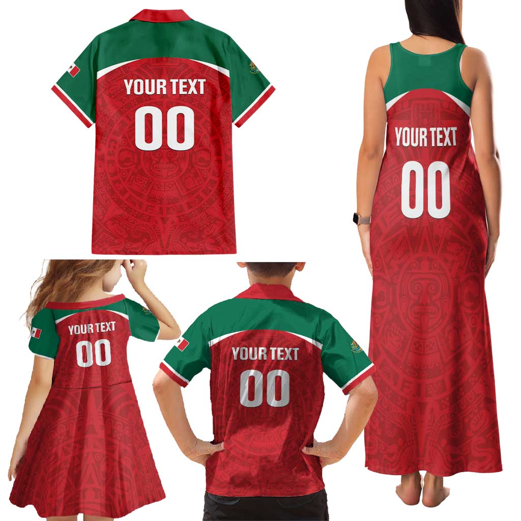 Custom Baseball Mexico Diablos Rojos Family Matching Tank Maxi Dress and Hawaiian Shirt Red Devils Aztec Pattern