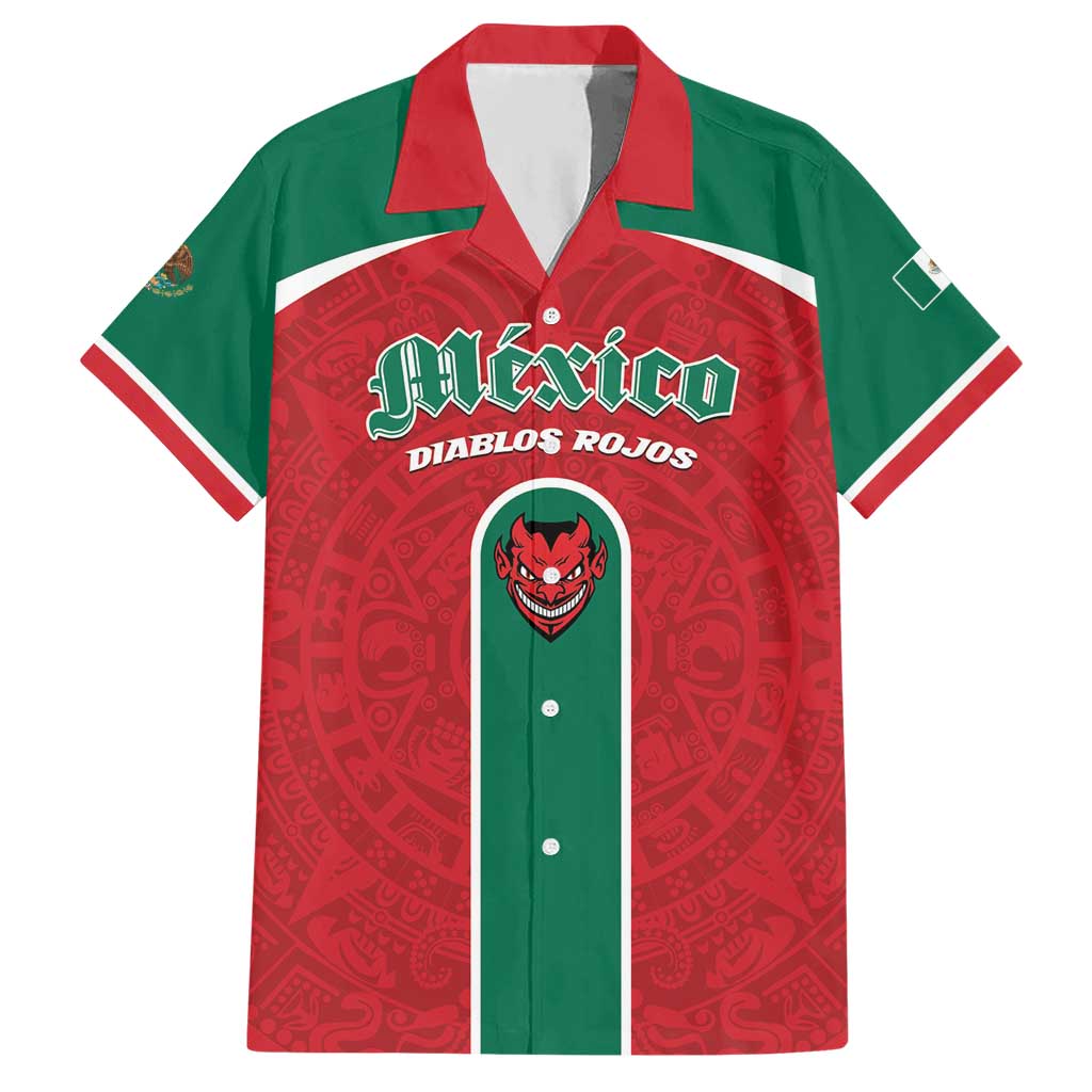 Custom Baseball Mexico Diablos Rojos Hawaiian Shirt Red Devils Aztec Pattern