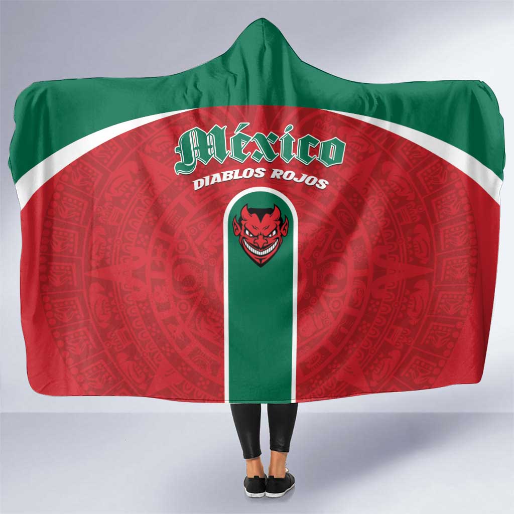 Baseball Mexico Diablos Rojos Hooded Blanket Red Devils Aztec Pattern