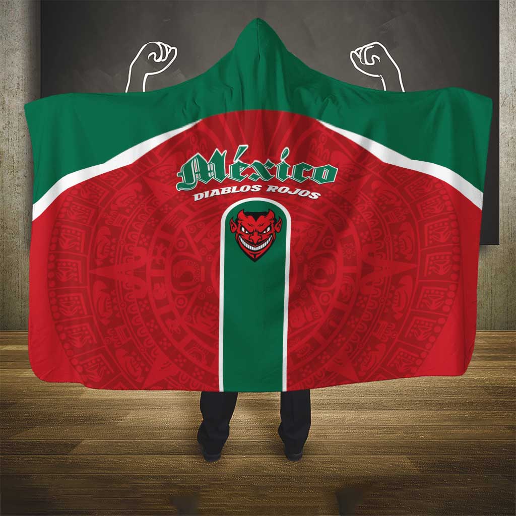 Baseball Mexico Diablos Rojos Hooded Blanket Red Devils Aztec Pattern