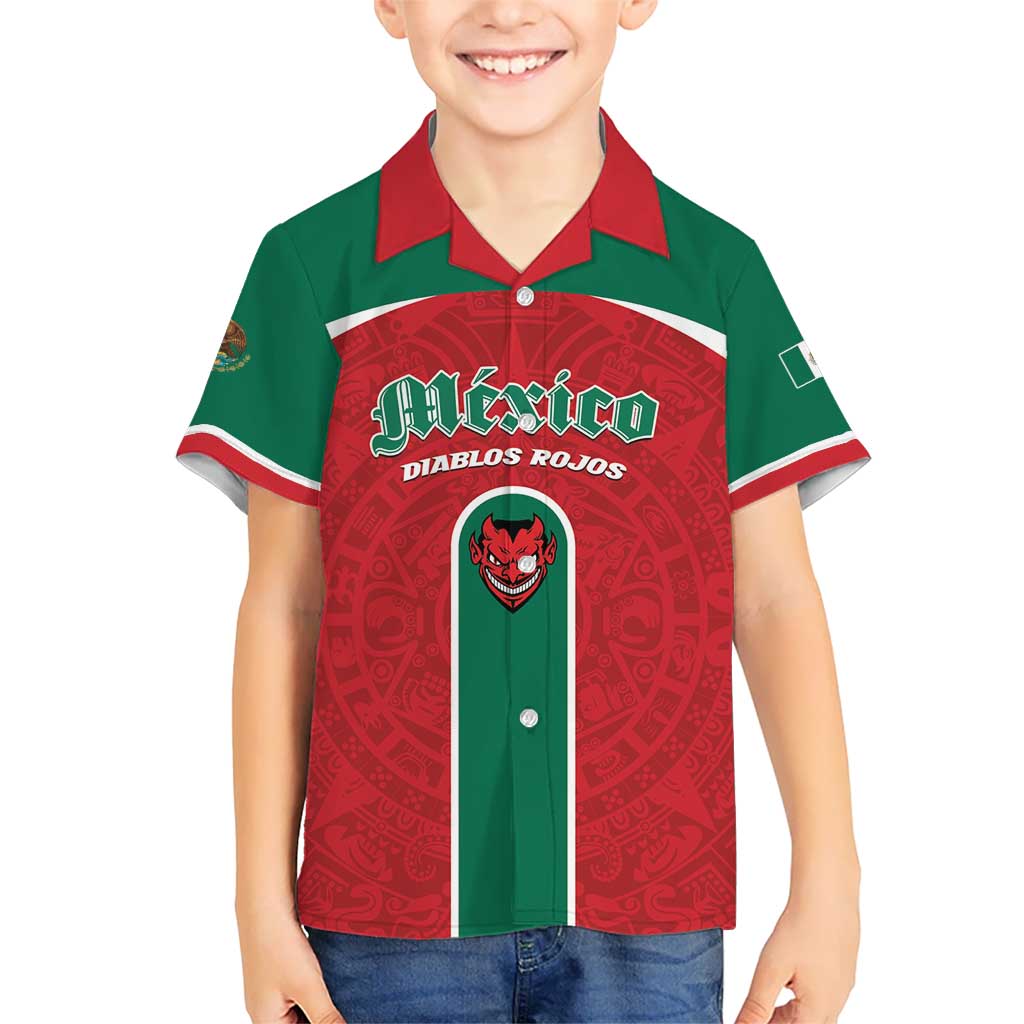 Custom Baseball Mexico Diablos Rojos Kid Hawaiian Shirt Red Devils Aztec Pattern