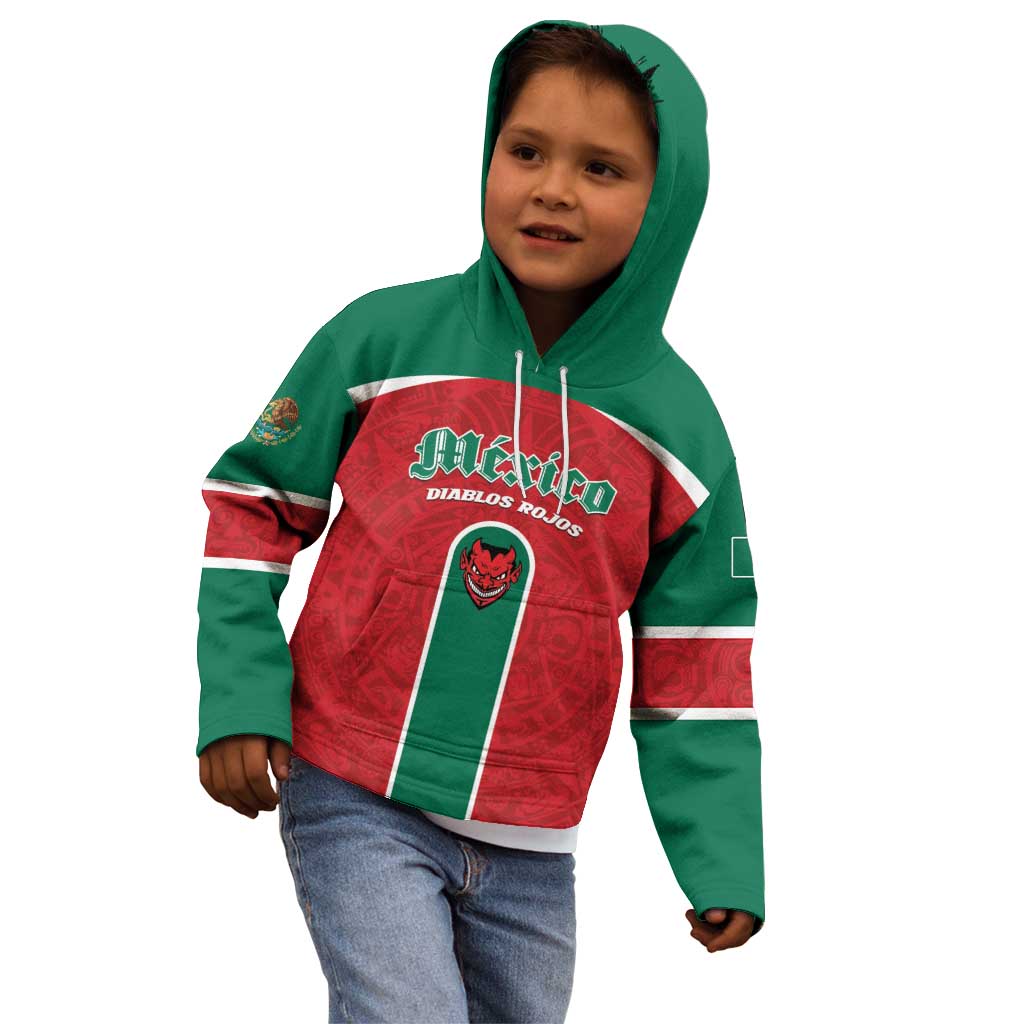 Custom Baseball Mexico Diablos Rojos Kid Hoodie Red Devils Aztec Pattern