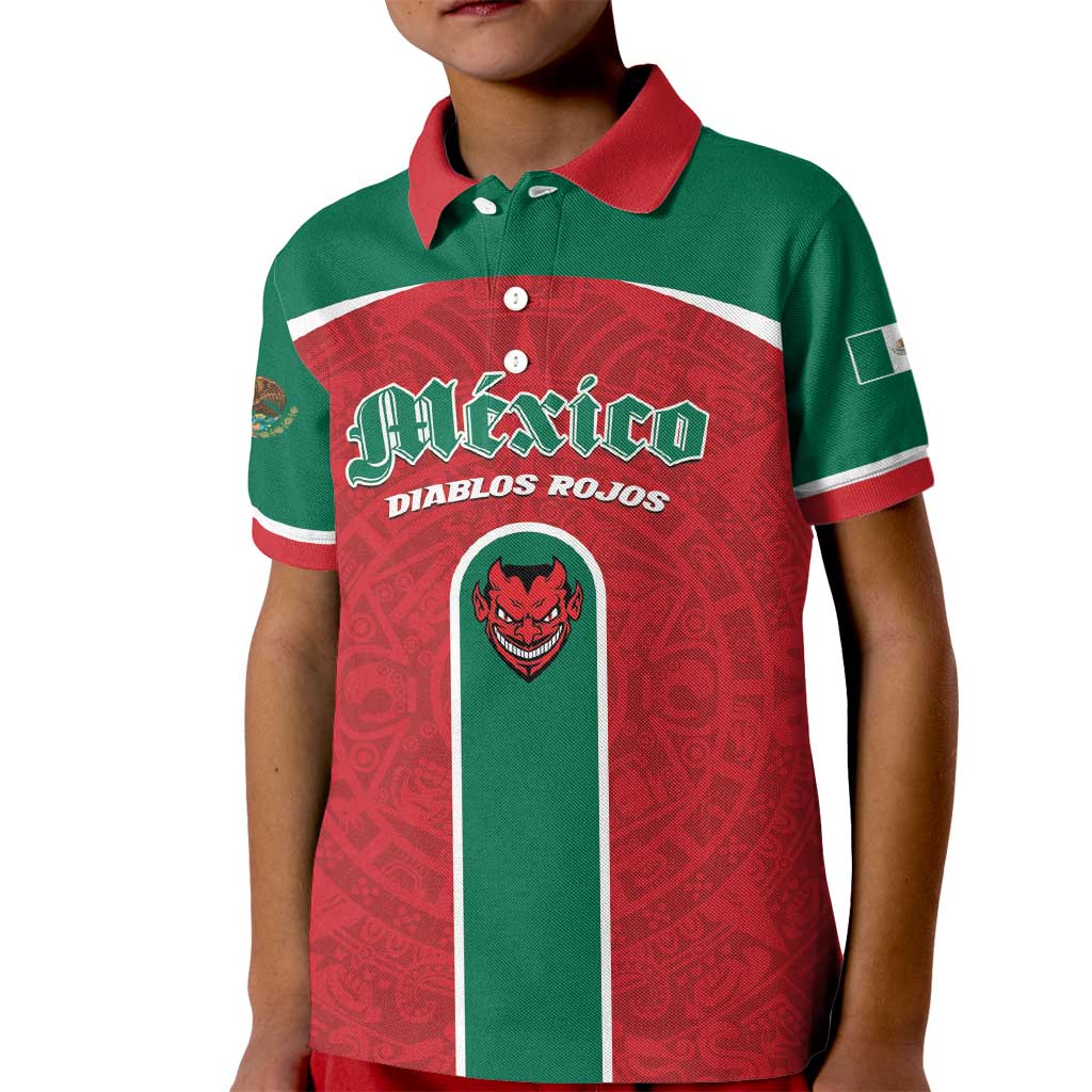 Custom Baseball Mexico Diablos Rojos Kid Polo Shirt Red Devils Aztec Pattern