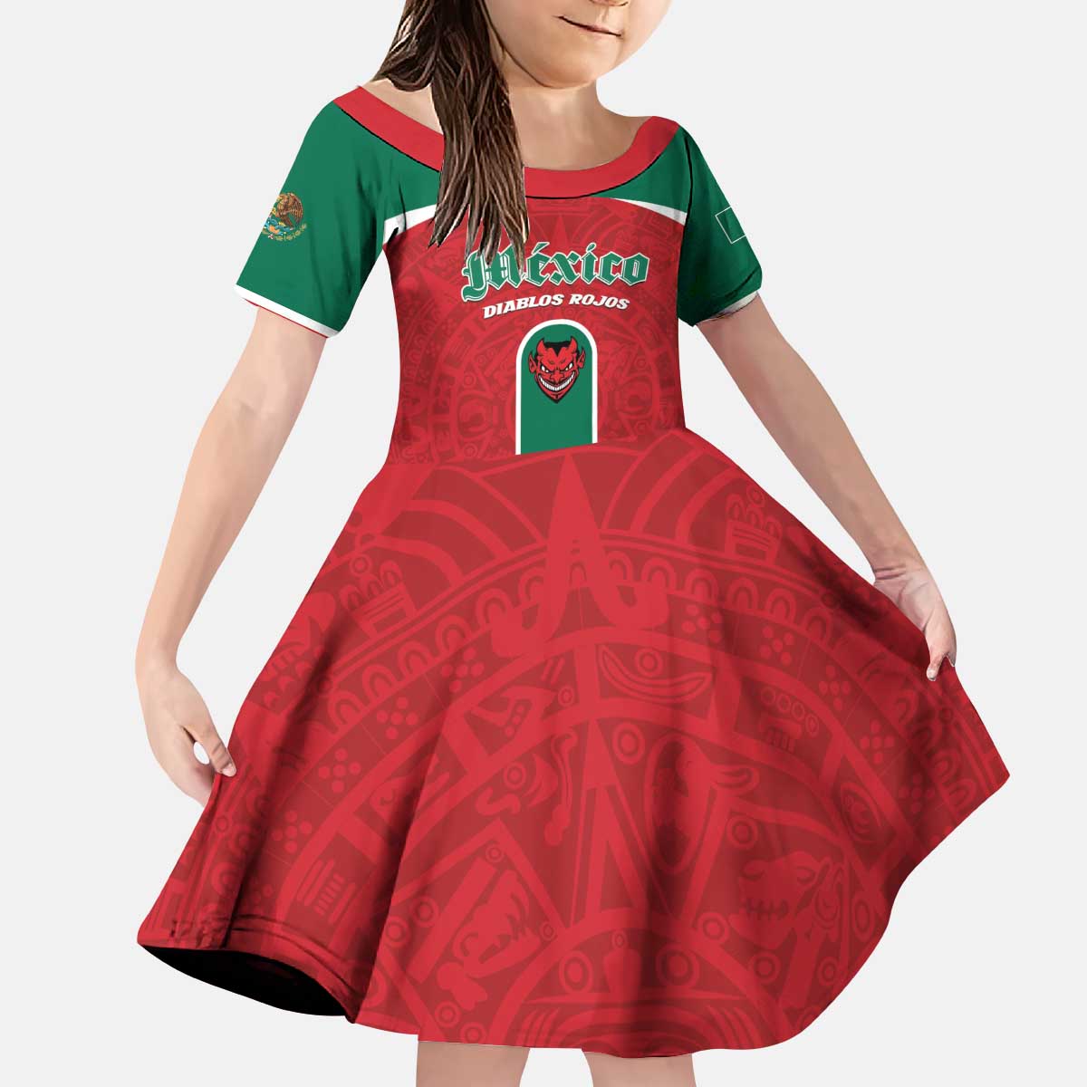 Custom Baseball Mexico Diablos Rojos Kid Short Sleeve Dress Red Devils Aztec Pattern