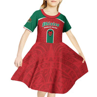 Custom Baseball Mexico Diablos Rojos Kid Short Sleeve Dress Red Devils Aztec Pattern