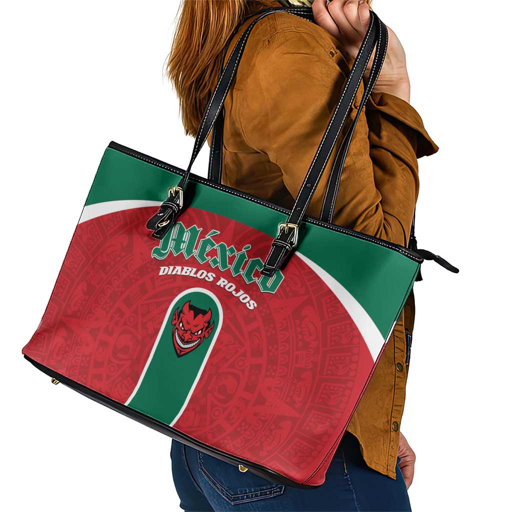 Baseball Mexico Diablos Rojos Leather Tote Bag Red Devils Aztec Pattern