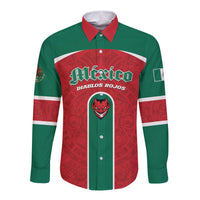 Custom Baseball Mexico Diablos Rojos Long Sleeve Button Shirt Red Devils Aztec Pattern
