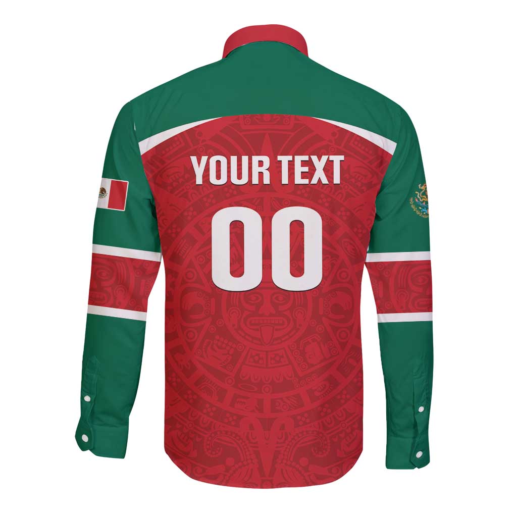 Custom Baseball Mexico Diablos Rojos Long Sleeve Button Shirt Red Devils Aztec Pattern