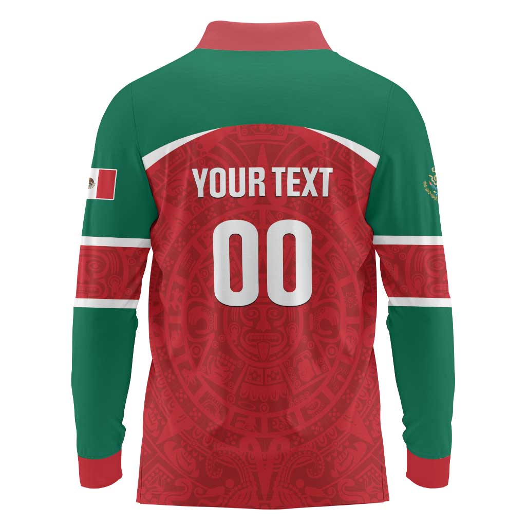 Custom Baseball Mexico Diablos Rojos Long Sleeve Polo Shirt Red Devils Aztec Pattern