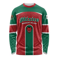 Custom Baseball Mexico Diablos Rojos Long Sleeve Shirt Red Devils Aztec Pattern