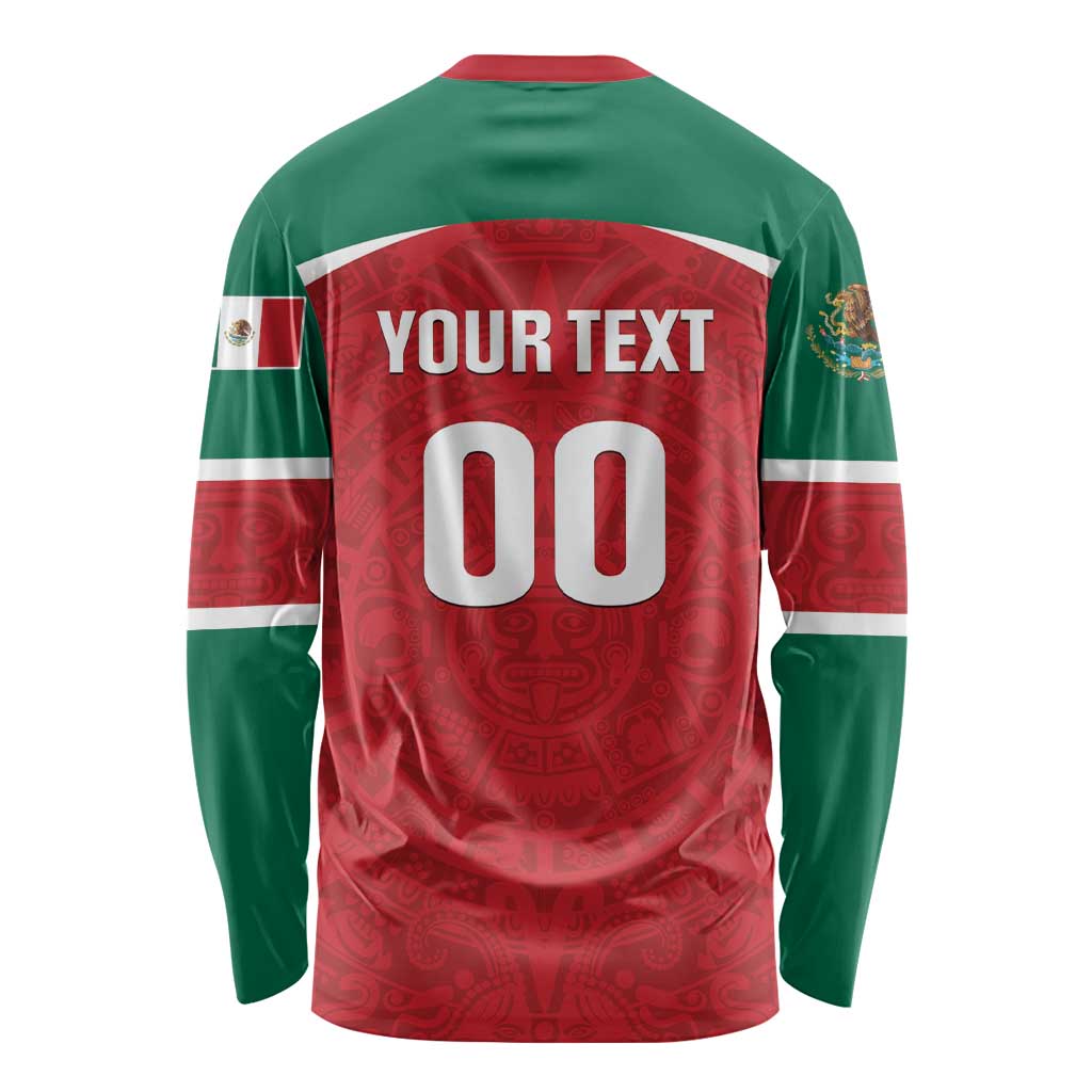 Custom Baseball Mexico Diablos Rojos Long Sleeve Shirt Red Devils Aztec Pattern