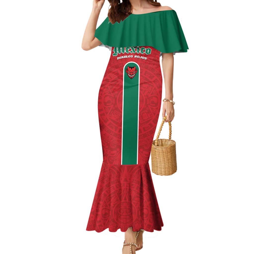Custom Baseball Mexico Diablos Rojos Mermaid Dress Red Devils Aztec Pattern